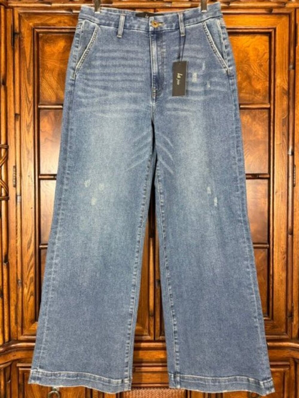 La Joie High Rise Wide Leg Comfort Stretch Normandie Wash Denim Trouser Pant